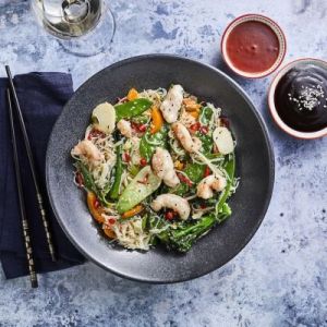 Peeled and Glazed Scampi Stir fry with Noodles